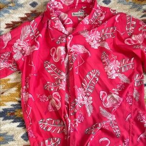 Flamingo Print women’s short sleeved button down shirt